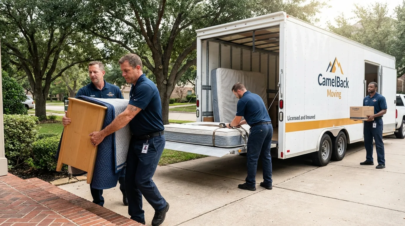 Crew loading residential truck for cross-state move from Malden, MA