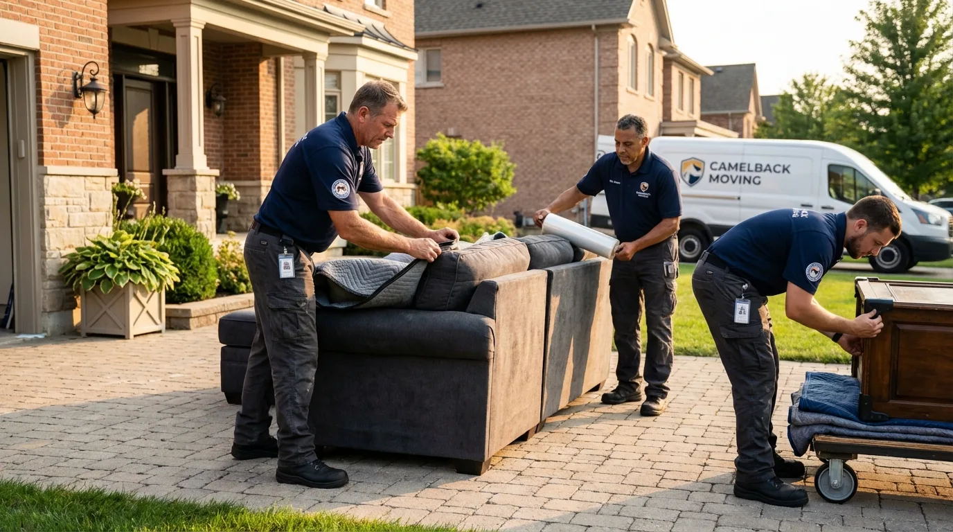 Large estate moving crew wrapping furniture in Malden, MA