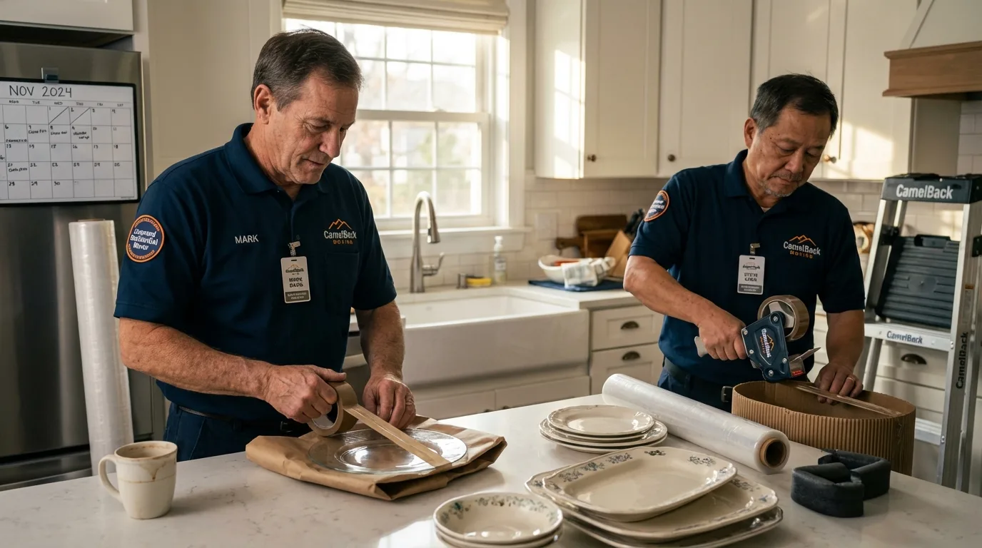 Professional crew packing kitchen dishware in Malden, MA